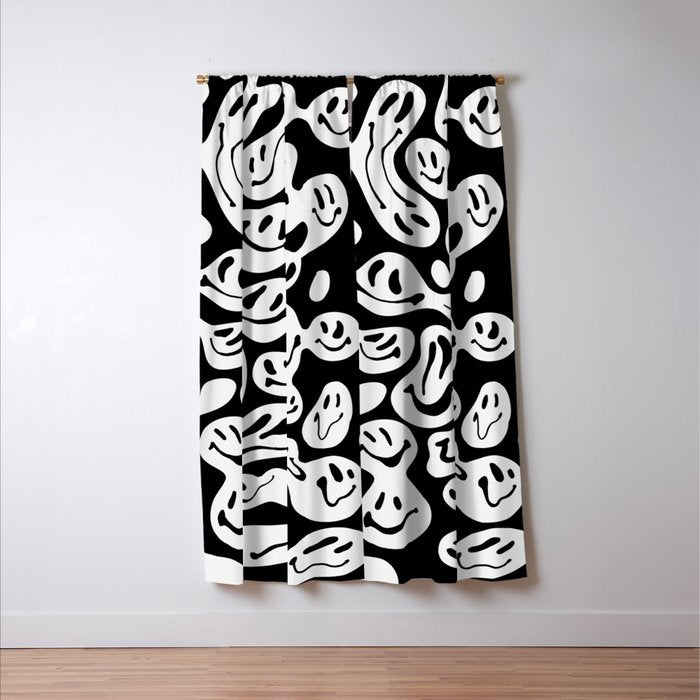 Black and White Dripping Smiley Window Curtain Gallery Image 3