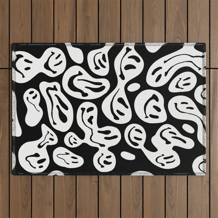 Black and White Dripping Smiley Outdoor Rug Gallery Image 1