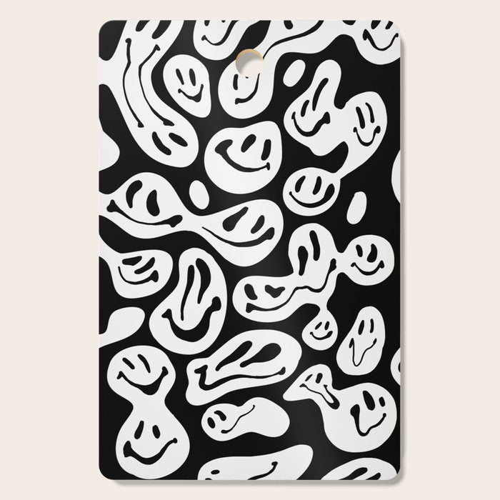 Black and White Dripping Smiley Cutting Board Gallery Image 1