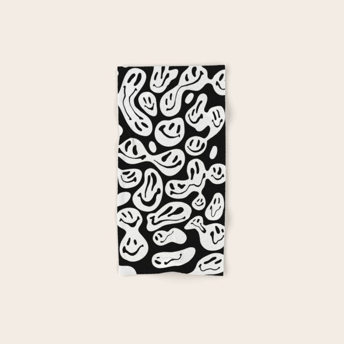 Black and White Dripping Smiley Bath Towel Gallery Image 1