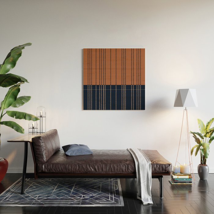 Spotted Stripes, Terracotta and Navy Blue Wood Wall Art Gallery Image 2