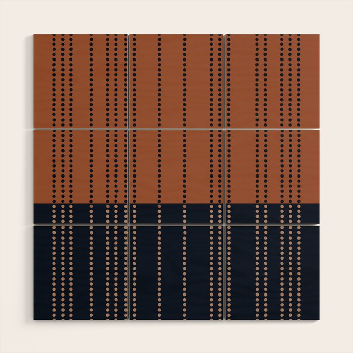 Spotted Stripes, Terracotta and Navy Blue Wood Wall Art Gallery Image 1