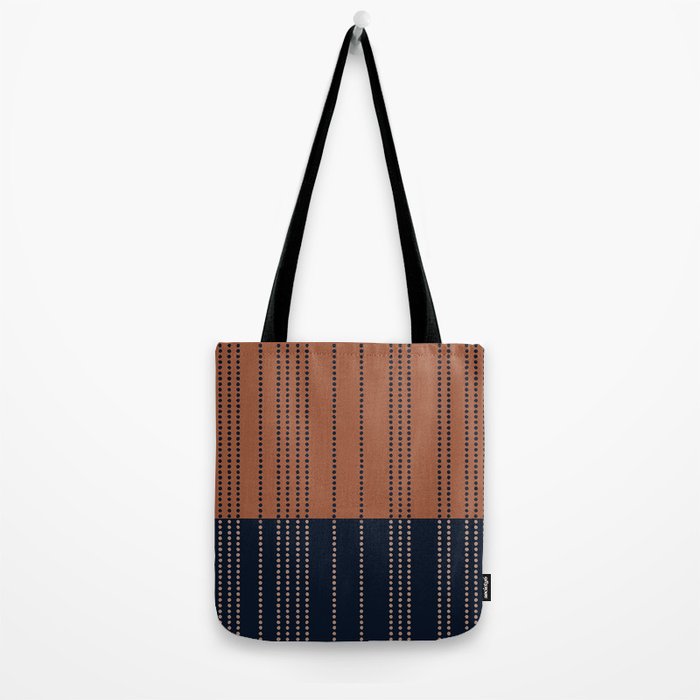 Spotted Stripes, Terracotta and Navy Blue Tote Bag Gallery Image 2