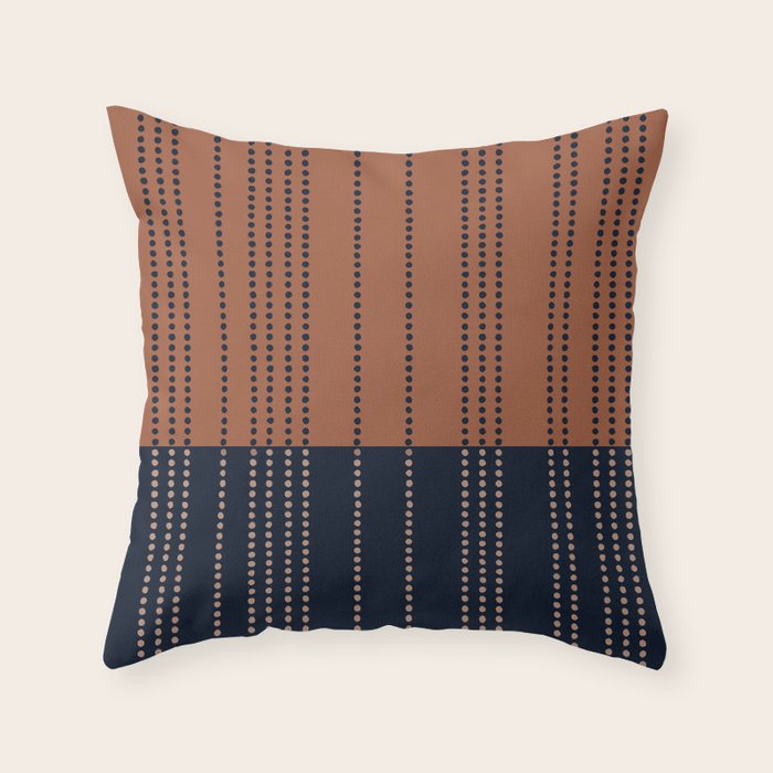Spotted Stripes, Terracotta and Navy Blue Throw Pillow Gallery Image 1