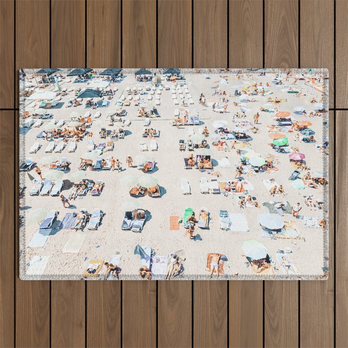 Vintage Beach Photography, Aerial Beach Print, Beach People, People On Beach, Beach Umbrellas Outdoor Rug Gallery Image 1