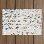 Vintage Beach Photography, Aerial Beach Print, Beach People, People On Beach, Beach Umbrellas Outdoor Rug Gallery Image 1
