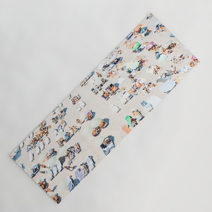 Vintage Beach Photography, Aerial Beach Print, Beach People, People On Beach, Beach Umbrellas Yoga Mat Gallery Image 1
