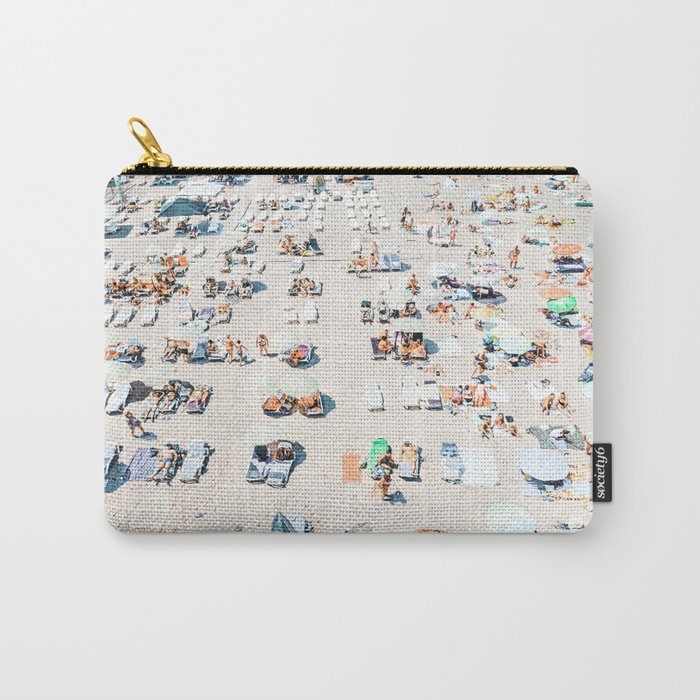 Vintage Beach Photography, Aerial Beach Print, Beach People, People On Beach, Beach Umbrellas Carry All Pouch Gallery Image 1
