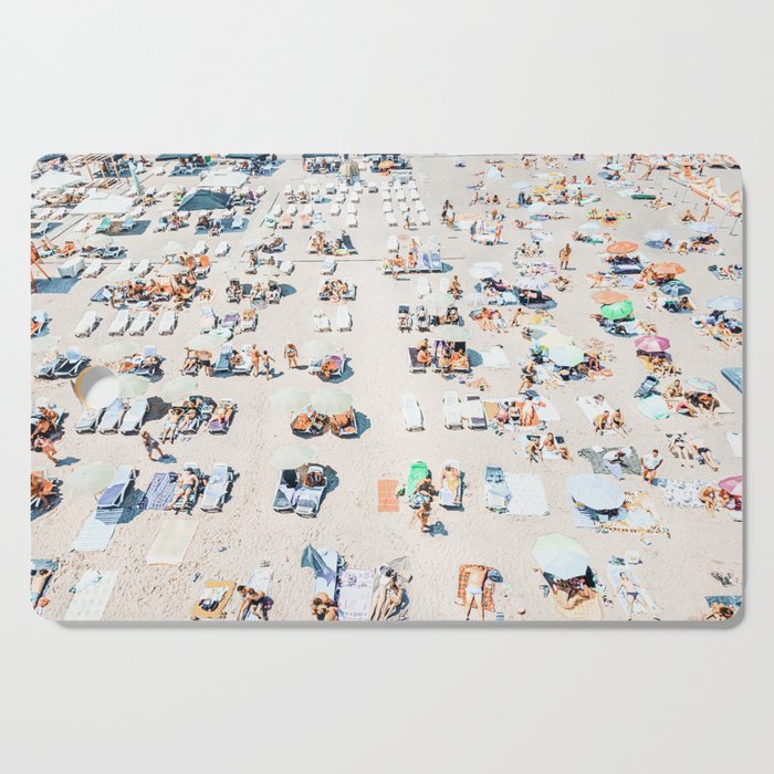Vintage Beach Photography, Aerial Beach Print, Beach People, People On Beach, Beach Umbrellas Cutting Board Gallery Image 1
