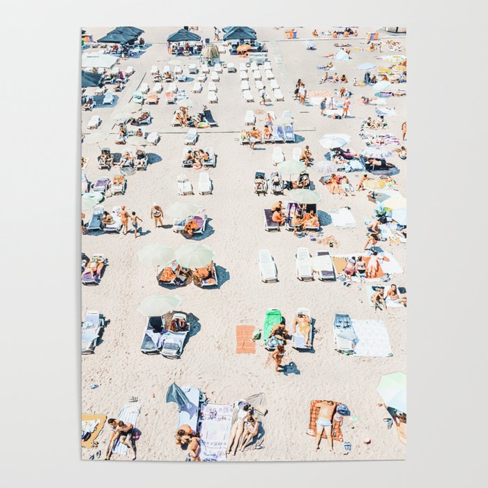 Vintage Beach Photography, Aerial Beach Print, Beach People, People On Beach, Beach Umbrellas Poster Gallery Image 4