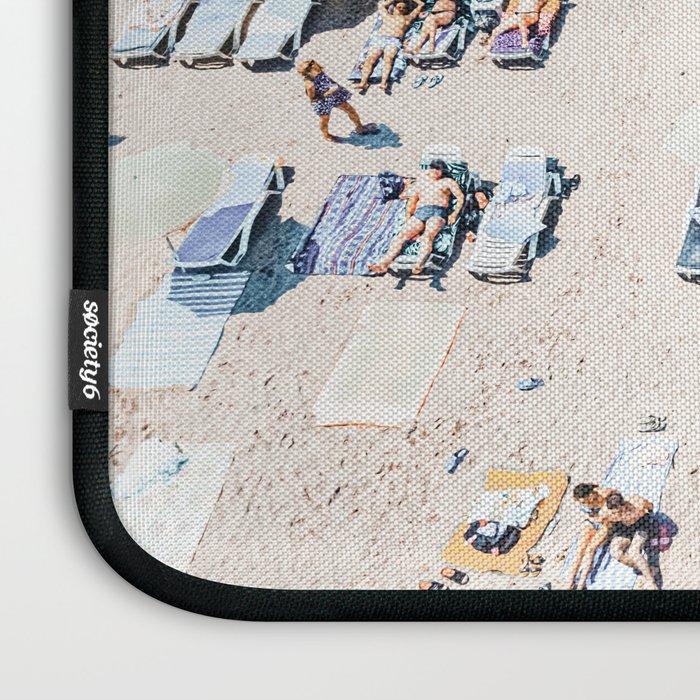 Vintage Beach Photography, Aerial Beach Print, Beach People, People On Beach, Beach Umbrellas Laptop Sleeve Gallery Image 3