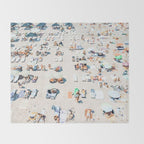 Vintage Beach Photography, Aerial Beach Print, Beach People, People On Beach, Beach Umbrellas Throw Blanket Gallery Image 2
