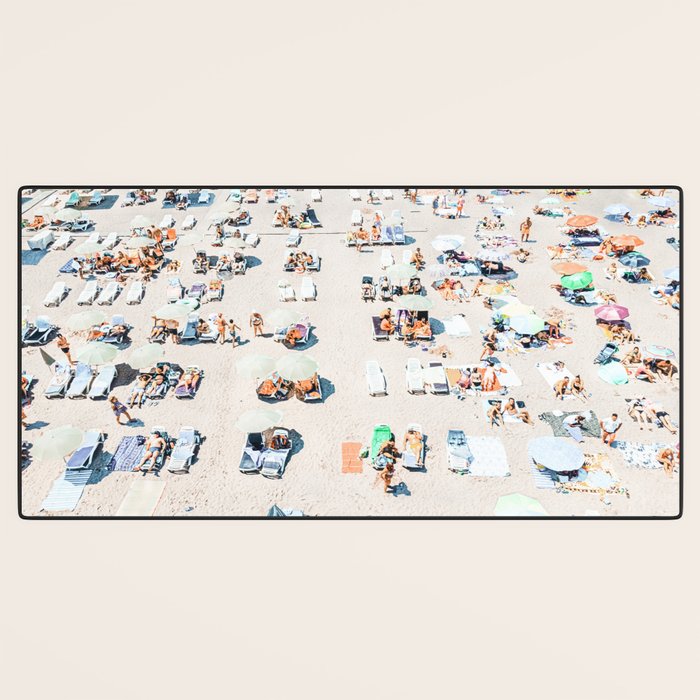 Vintage Beach Photography, Aerial Beach Print, Beach People, People On Beach, Beach Umbrellas Desk Mat Gallery Image 3