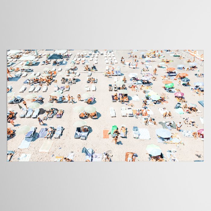 Vintage Beach Photography, Aerial Beach Print, Beach People, People On Beach, Beach Umbrellas Tablecloth Gallery Image 2