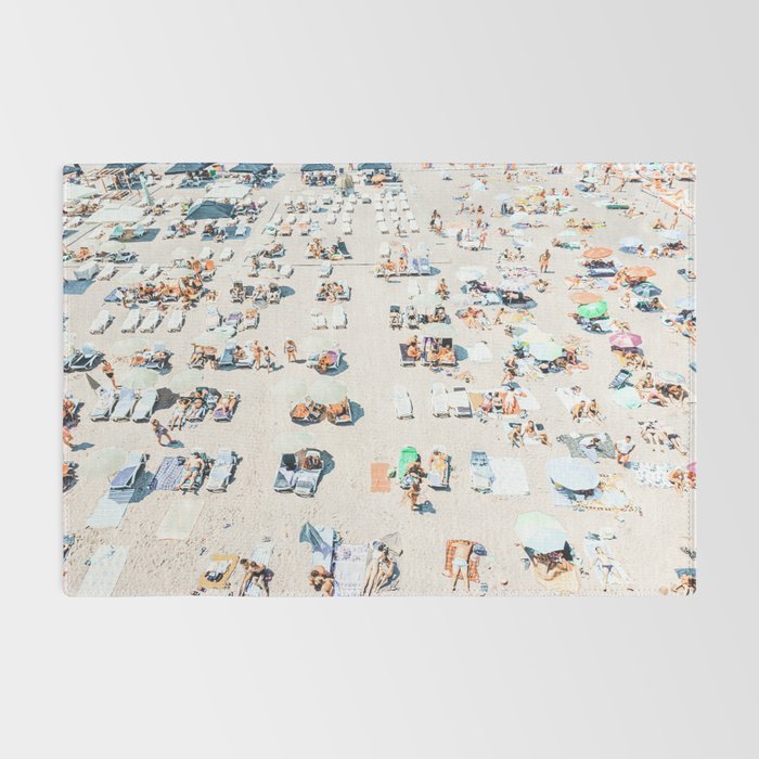 Vintage Beach Photography, Aerial Beach Print, Beach People, People On Beach, Beach Umbrellas Rug Gallery Image 2