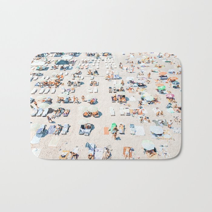 Vintage Beach Photography, Aerial Beach Print, Beach People, People On Beach, Beach Umbrellas Bath Mat Gallery Image 1