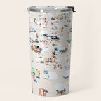 Vintage Beach Photography, Aerial Beach Print, Beach People, People On Beach, Beach Umbrellas Travel Mug Gallery Image 2