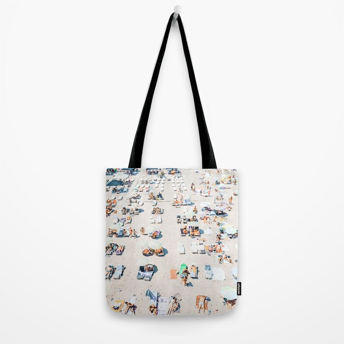Vintage Beach Photography, Aerial Beach Print, Beach People, People On Beach, Beach Umbrellas Tote Bag Gallery Image 2
