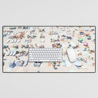 Vintage Beach Photography, Aerial Beach Print, Beach People, People On Beach, Beach Umbrellas Desk Mat Gallery Image 1
