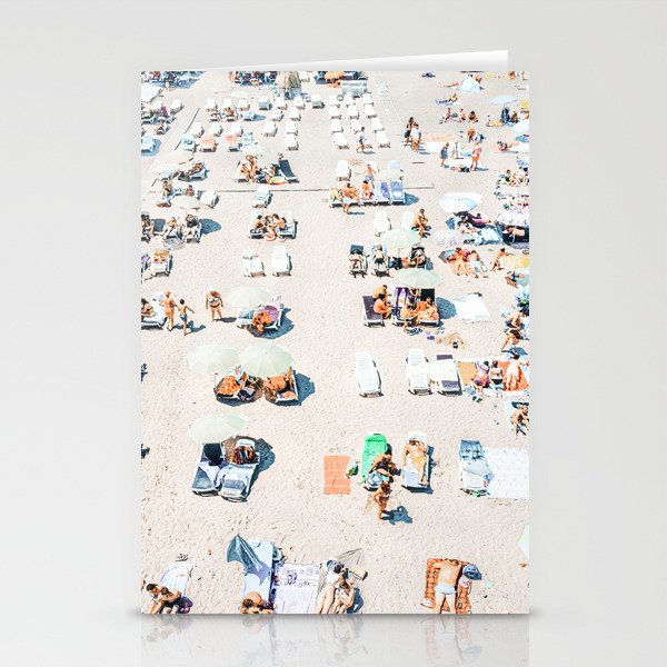 Vintage Beach Photography, Aerial Beach Print, Beach People, People On Beach, Beach Umbrellas Stationery Card Gallery Image 2