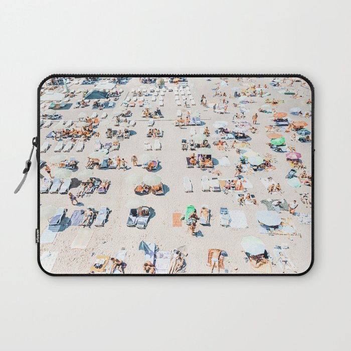 Vintage Beach Photography, Aerial Beach Print, Beach People, People On Beach, Beach Umbrellas Laptop Sleeve Gallery Image 1