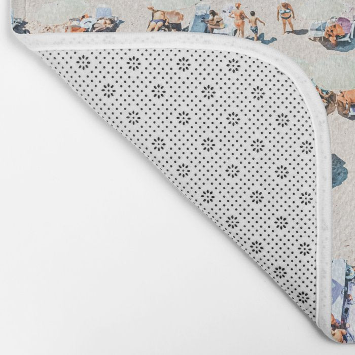 Vintage Beach Photography, Aerial Beach Print, Beach People, People On Beach, Beach Umbrellas Bath Mat Gallery Image 2