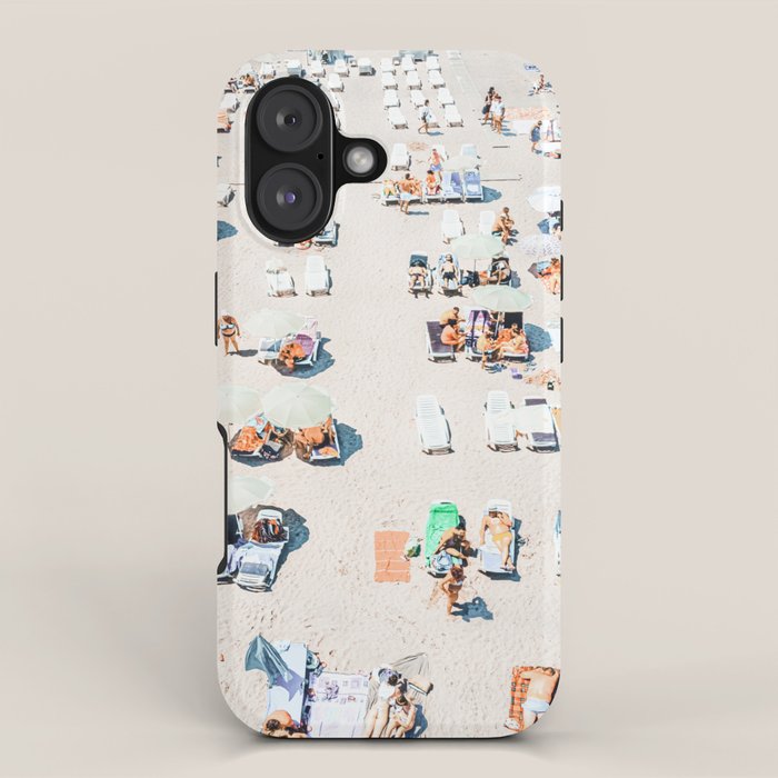 Vintage Beach Photography, Aerial Beach Print, Beach People, People On Beach, Beach Umbrellas iPhone Case Gallery Image 1