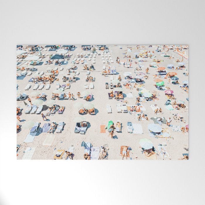 Vintage Beach Photography, Aerial Beach Print, Beach People, People On Beach, Beach Umbrellas Welcome Mat Gallery Image 1