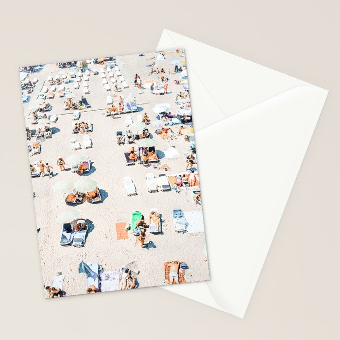 Vintage Beach Photography, Aerial Beach Print, Beach People, People On Beach, Beach Umbrellas Stationery Card Gallery Image 2