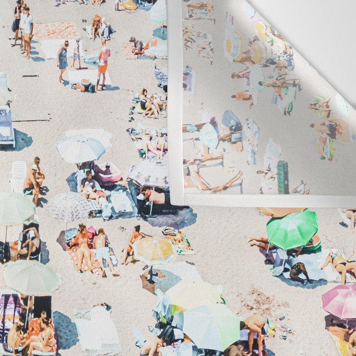 Vintage Beach Photography, Aerial Beach Print, Beach People, People On Beach, Beach Umbrellas Wall Tapestry Gallery Image 3