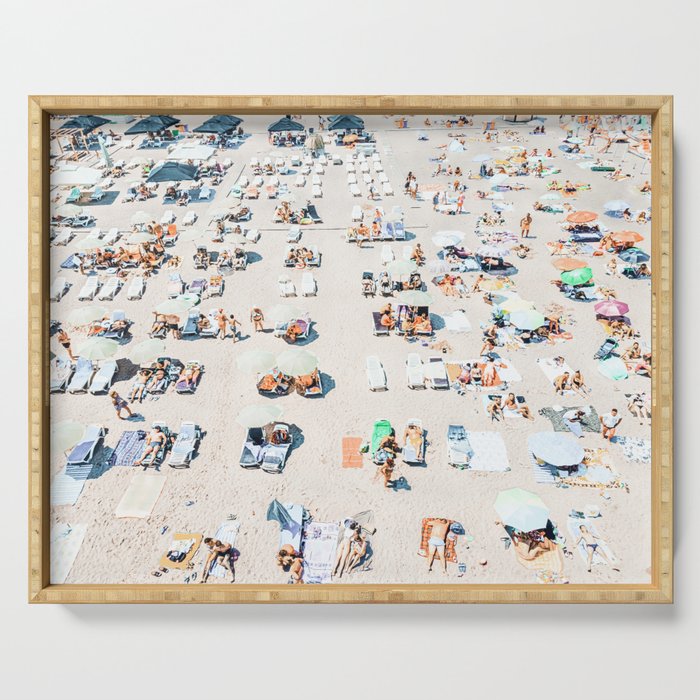 Vintage Beach Photography, Aerial Beach Print, Beach People, People On Beach, Beach Umbrellas Serving Tray Gallery Image 1