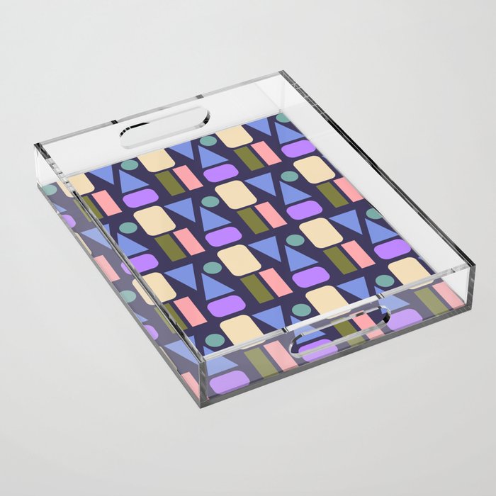 Mid-century Geometric Color Fun - Dark Blue Acrylic Tray Gallery Image 1
