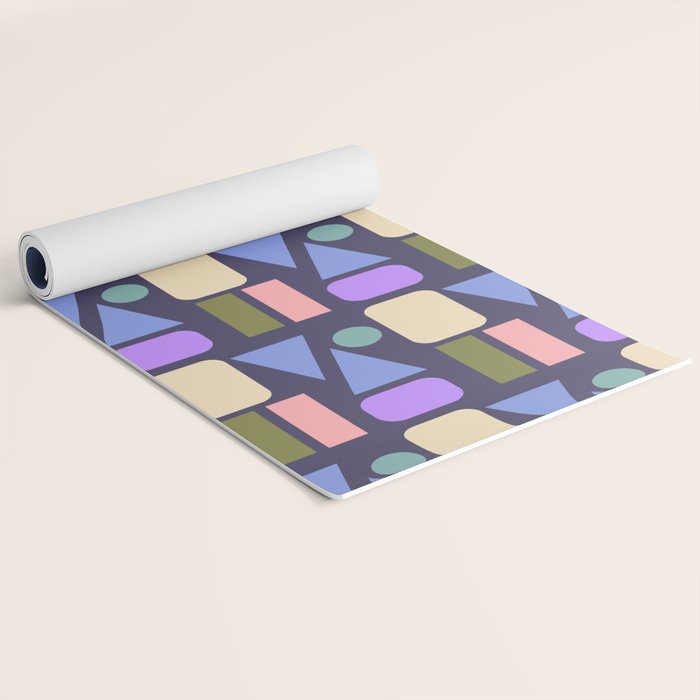 Mid-century Geometric Color Fun - Dark Blue Yoga Mat Gallery Image 2