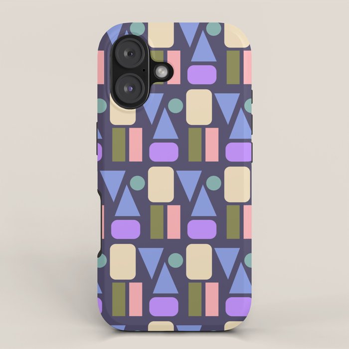 Mid-century Geometric Color Fun - Dark Blue iPhone Case Gallery Image 1