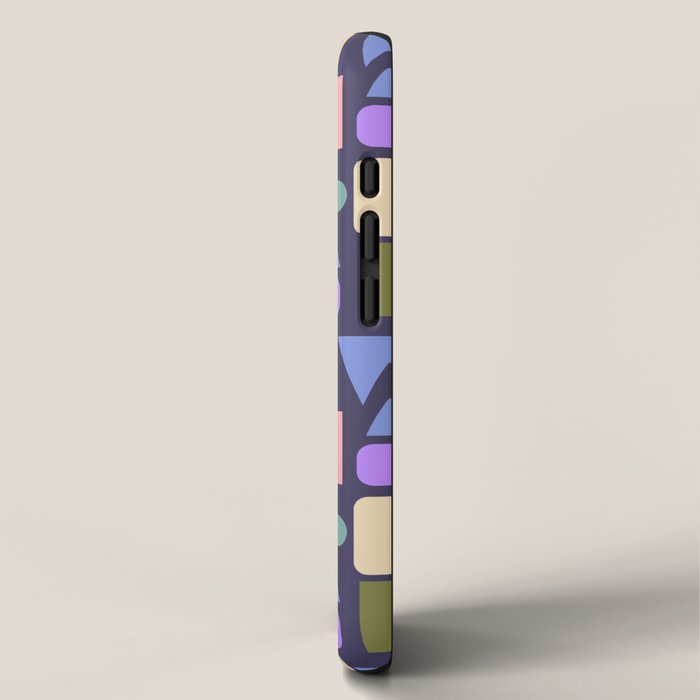Mid-century Geometric Color Fun - Dark Blue iPhone Case Gallery Image 2