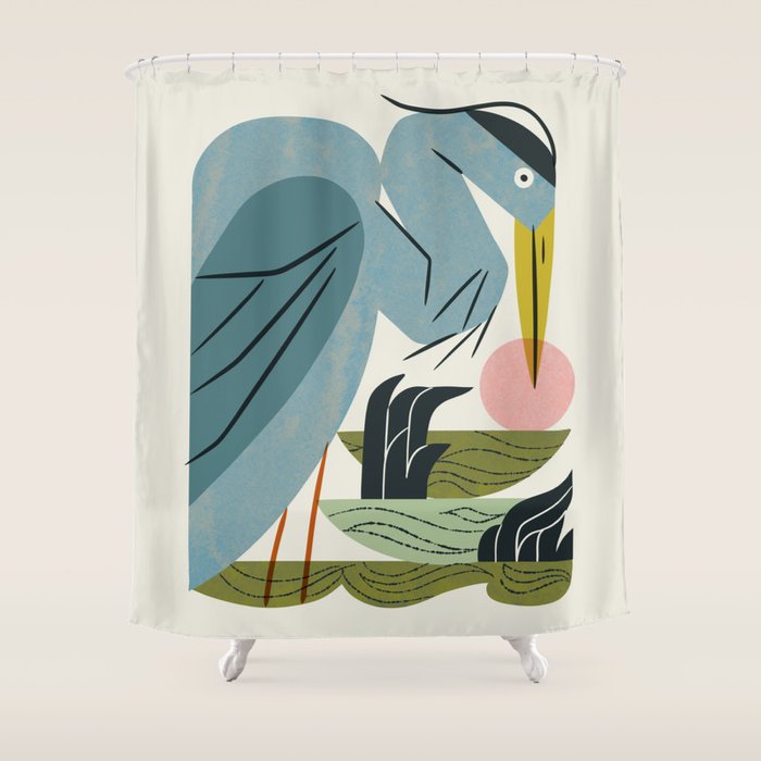 Blue Heron, Green Marsh Shower Curtain Gallery Image 1