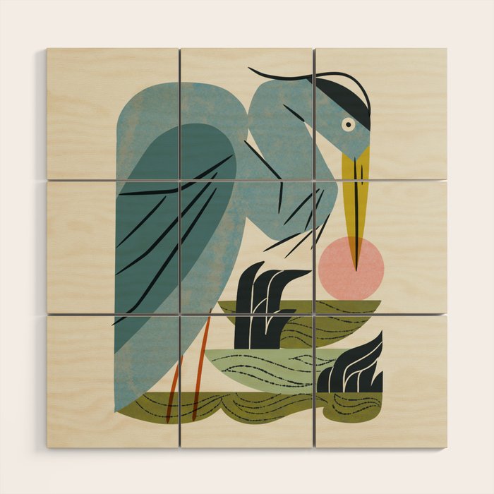 Blue Heron, Green Marsh Wood Wall Art Gallery Image 1