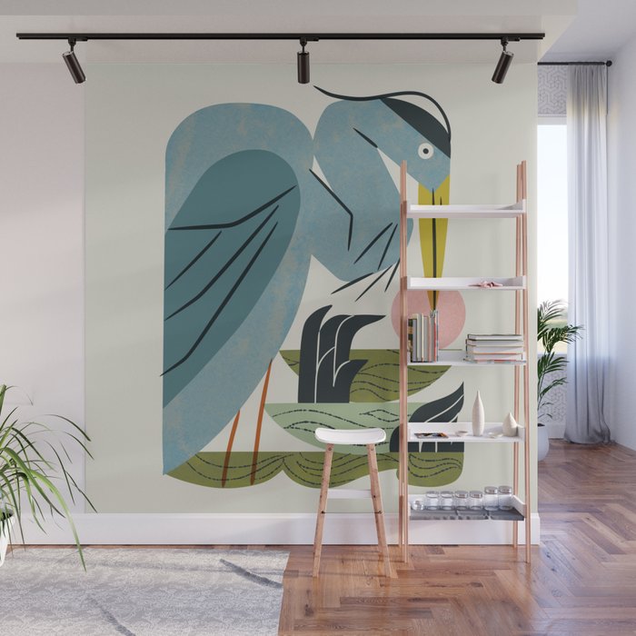 Blue Heron, Green Marsh Wall Mural Gallery Image 1