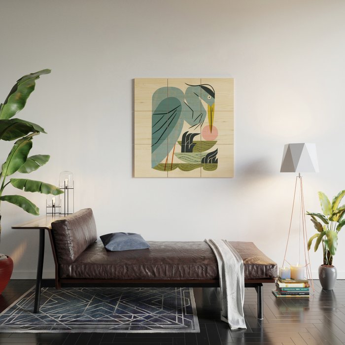 Blue Heron, Green Marsh Wood Wall Art Gallery Image 2
