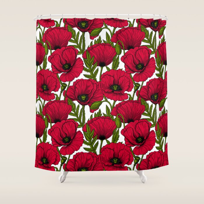 Red Poppy garden 2 Shower Curtain Gallery Image 1