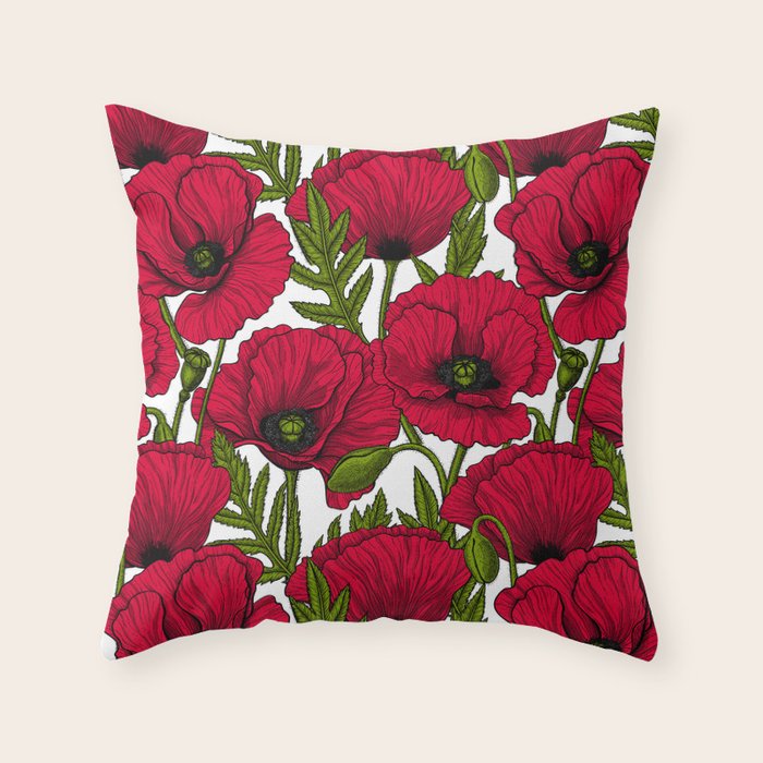 Red Poppy garden 2 Throw Pillow Gallery Image 1