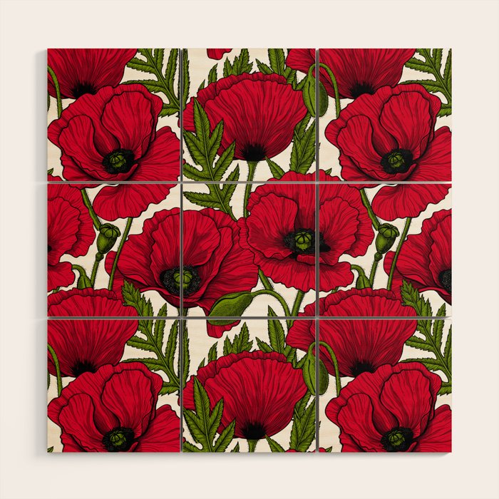 Red Poppy garden 2 Wood Wall Art Gallery Image 1