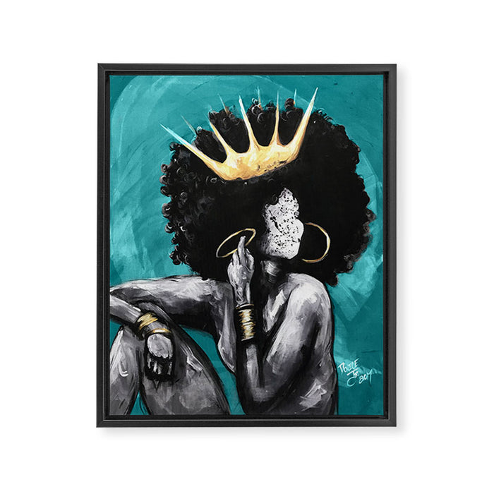 Naturally Queen VI  TEAL Framed Canvas Print Gallery Image 1