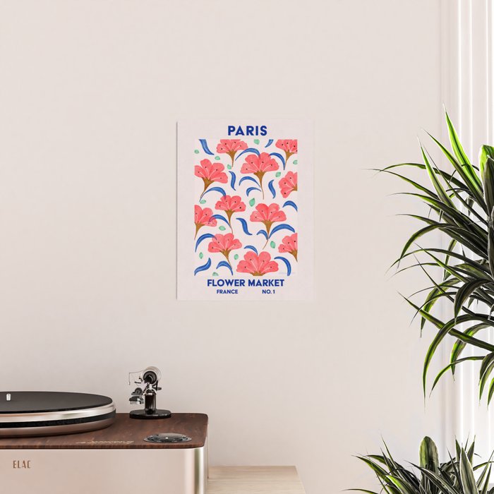 Tropical Watercolor Flowers in Pink and Blue Poster Gallery Image 2