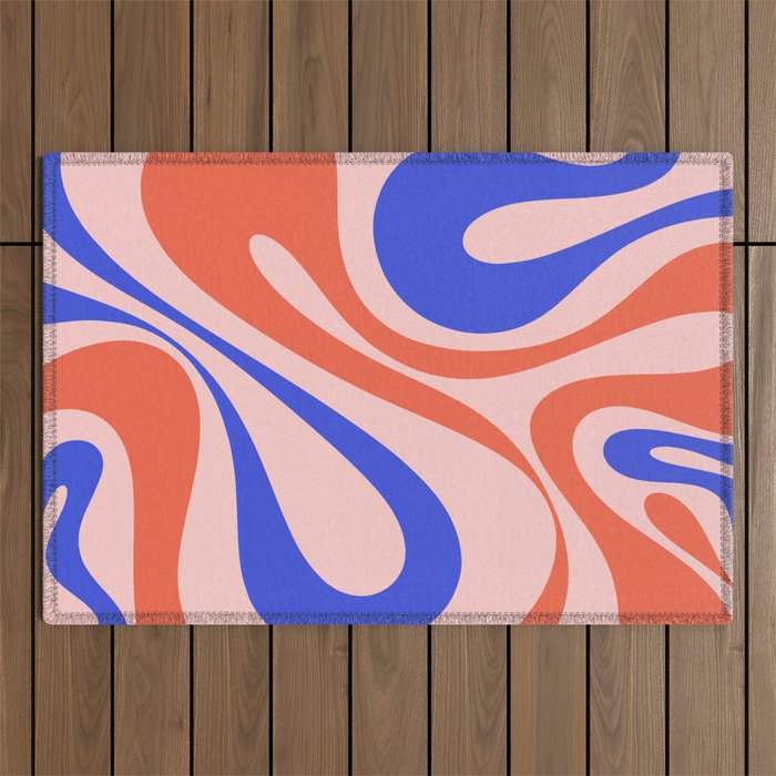 Mod Swirl Retro Abstract Pattern Pink Orange Bright Blue Outdoor Rug Gallery Image 1