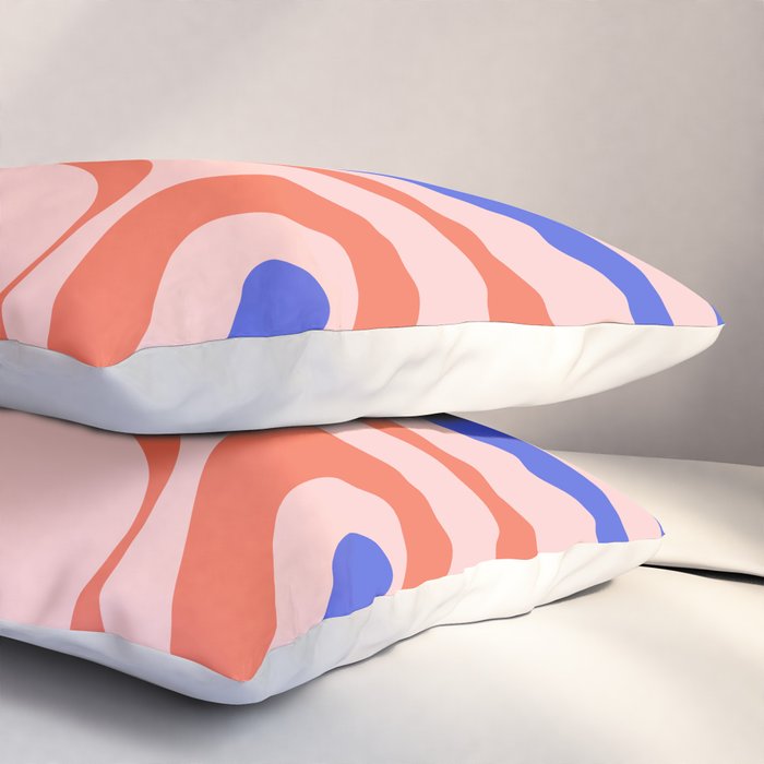 Mod Swirl Retro Abstract Pattern Pink Orange Bright Blue Pillow Sham Gallery Image 3