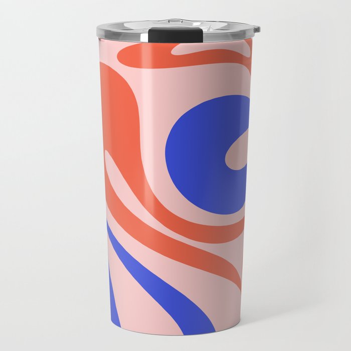 Mod Swirl Retro Abstract Pattern Pink Orange Bright Blue Travel Mug Gallery Image 1