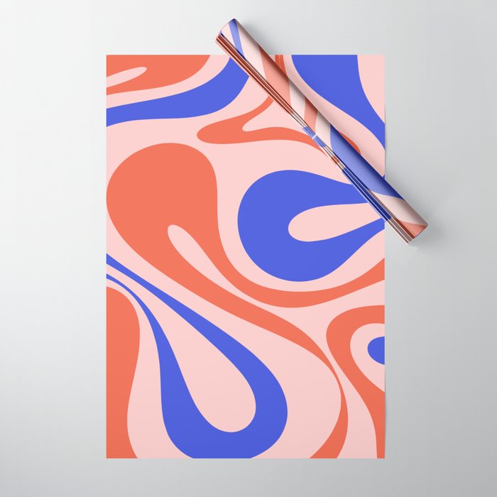 Mod Swirl Retro Abstract Pattern Pink Orange Bright Blue Wrapping Paper Gallery Image 1