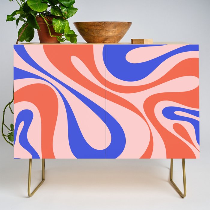 Mod Swirl Retro Abstract Pattern Pink Orange Bright Blue Credenza Gallery Image 1