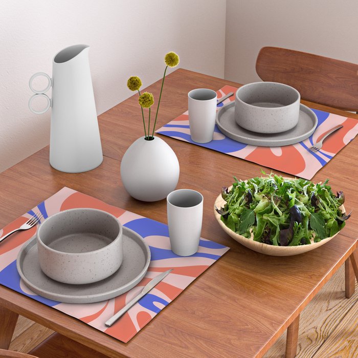 Mod Swirl Retro Abstract Pattern Pink Orange Bright Blue Placemat Gallery Image 2